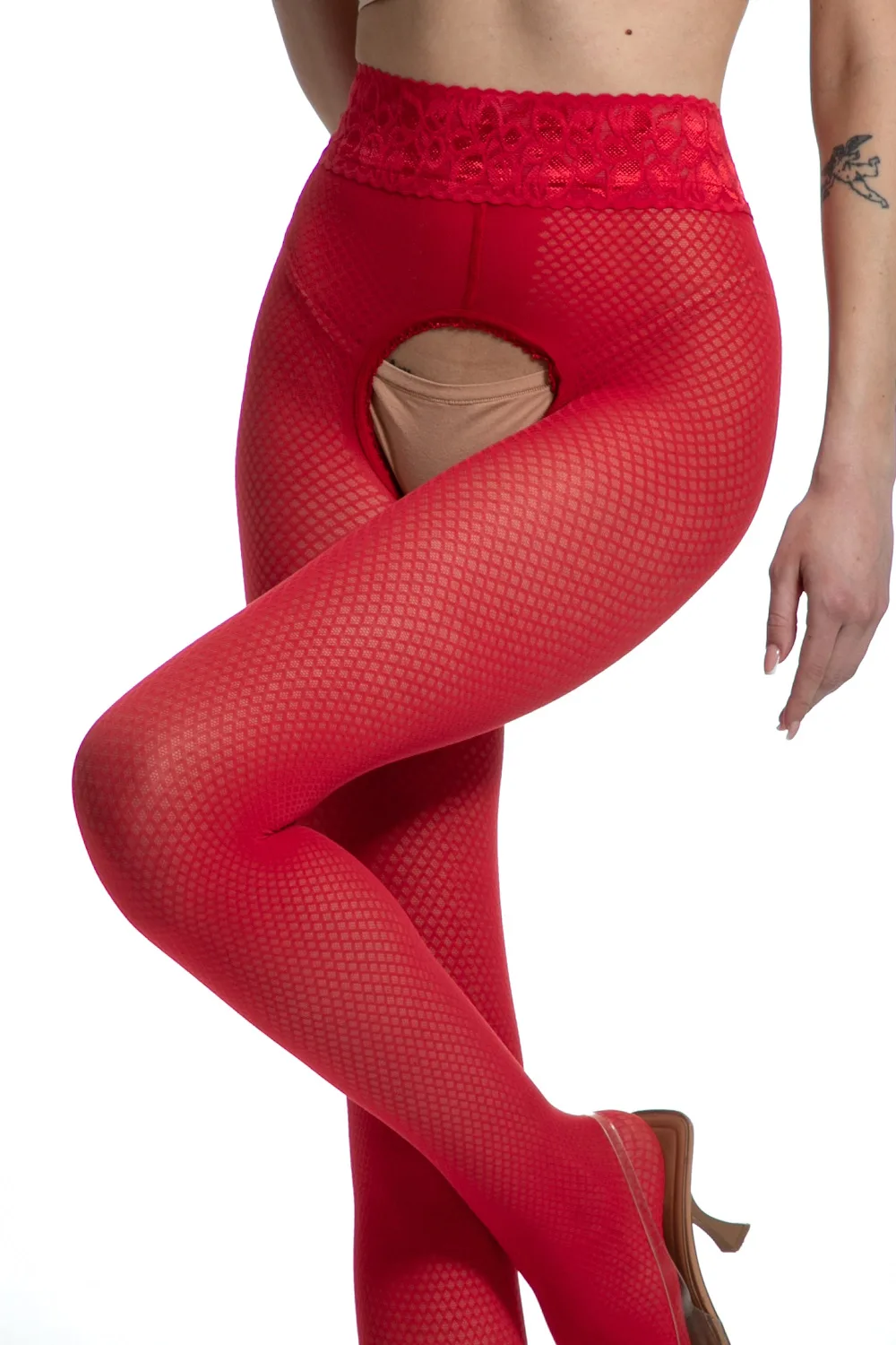 Productfoto kruisloze panty nymph red op model